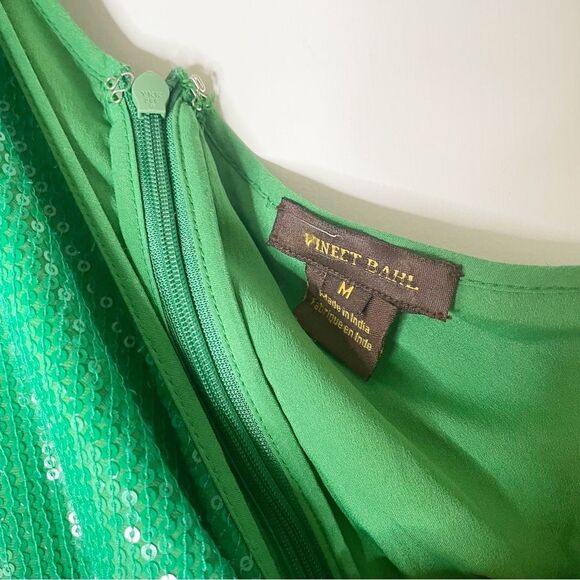 Vineet Bahl Green One-Shoulder Sequin Midi Dress M green sparkly - Picture 11 of 11